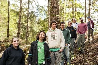 Young people standing in the forest together as if they're exploring and studying nature